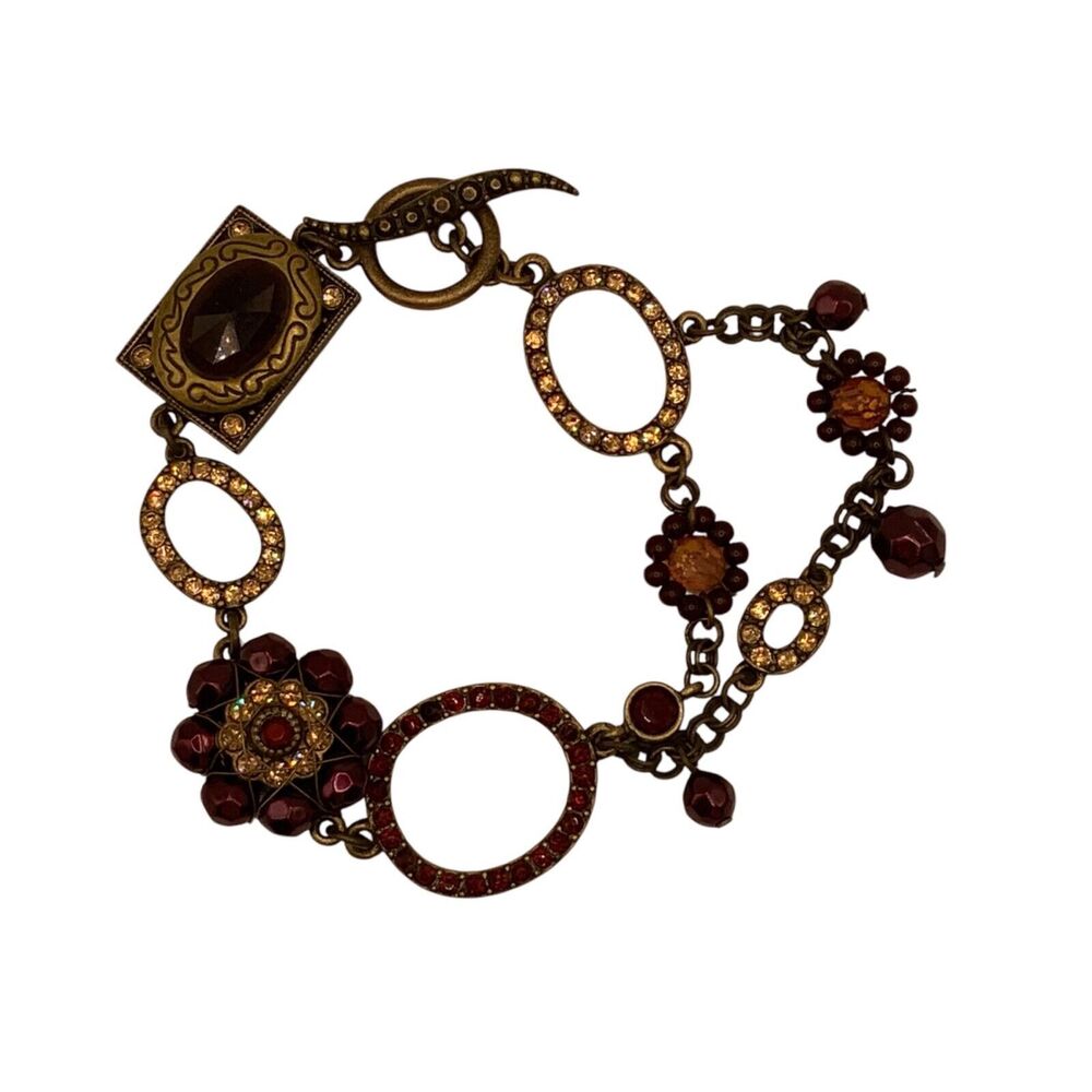 Vintage Style Bohemian Vibe Rhinestone Brass Tone Link Bracelet Fashion Jewelry